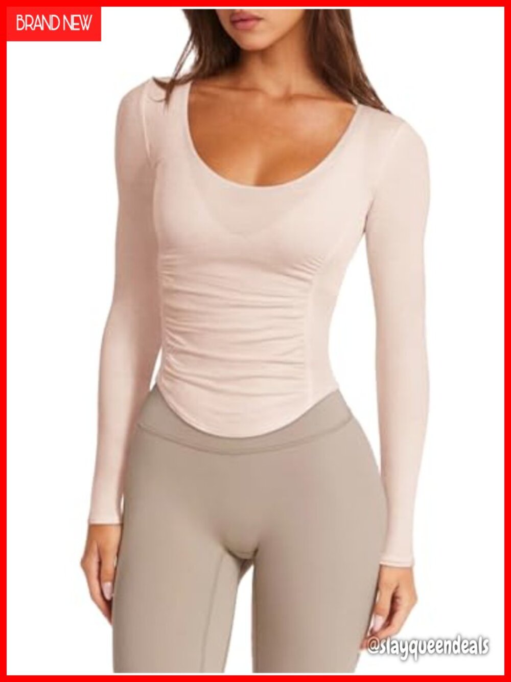 Womens Sheer Long Sleeve Workout Top Ruched Open Back Pilates